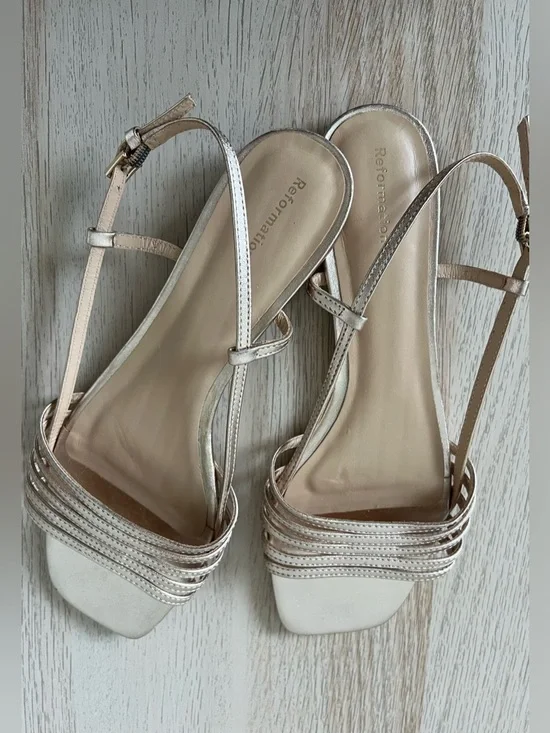 Reformation Millie Lattice Flat Sandal Gold Leather Slingback 8.5 - Picture 8 of 16